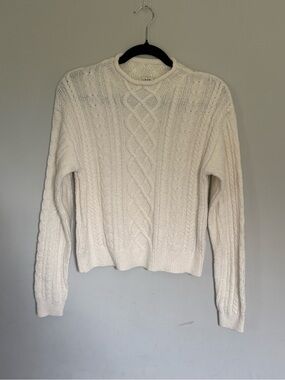 J.Crew Factory Cable Knit Fisherman Sweater Cream Cotton Blend | Small